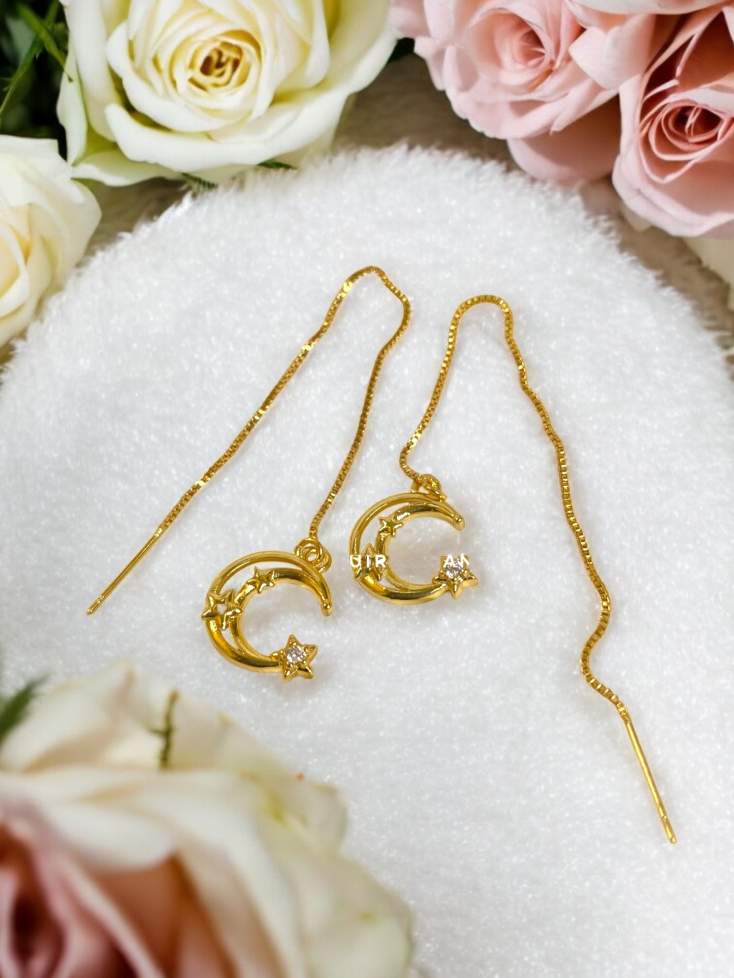 Crescent Moon Needle AD Stone Earrings