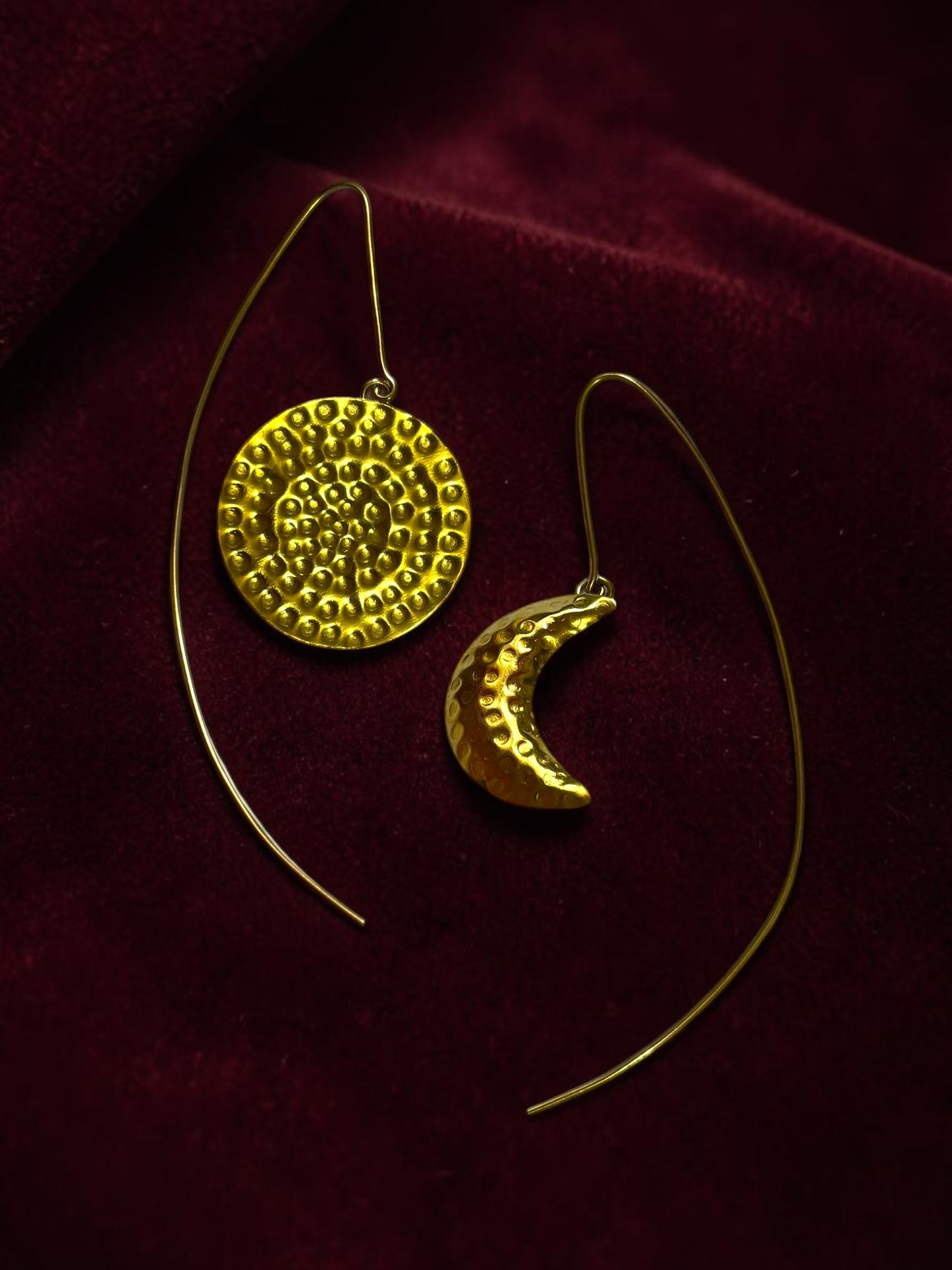 Asymmetric Moon Thread Brass Dangler Earrings