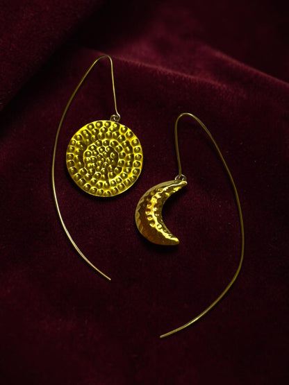 Asymmetric Moon Thread Brass Dangler Earrings
