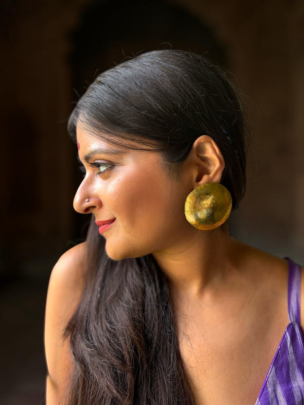 Circle of Life Brass Statement Stud Earrings