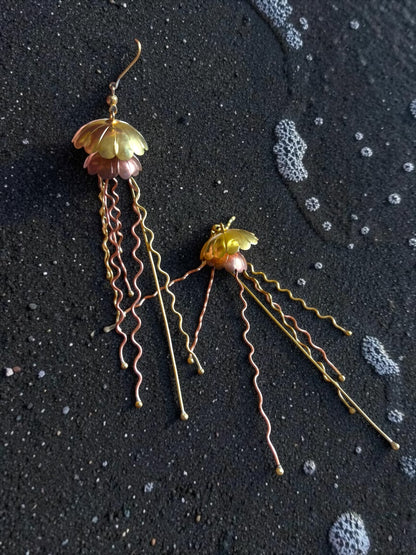 Jellyfish Copper and Brass Dangler Earrings
