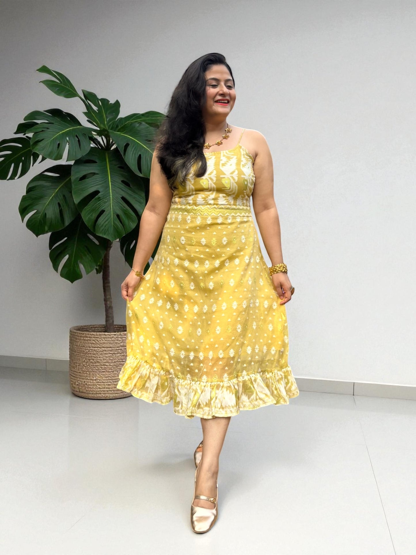 Mayabi Strappy Jamdani Cotton Dress