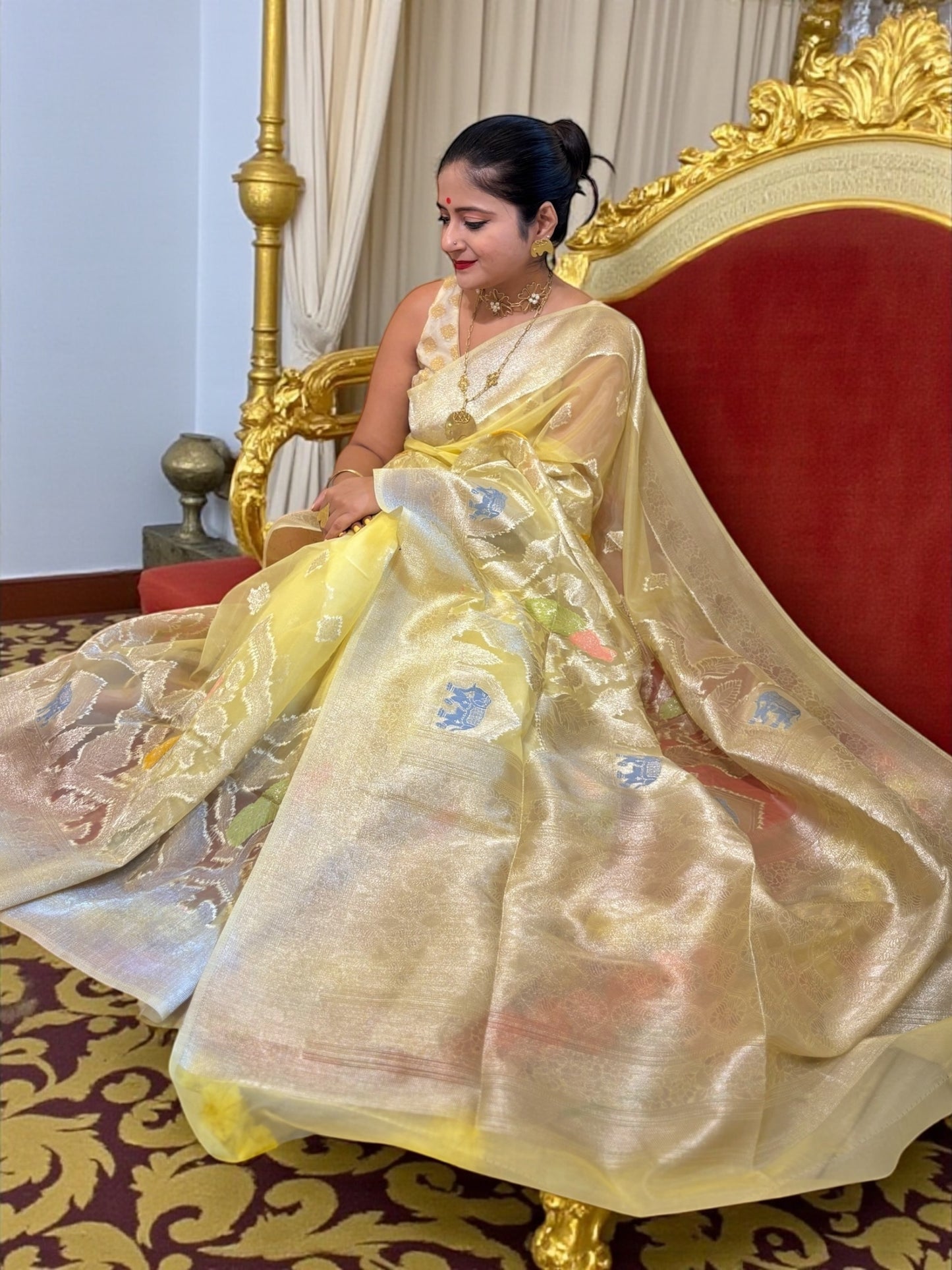 Iravati Cream Gold Organza Benarasi