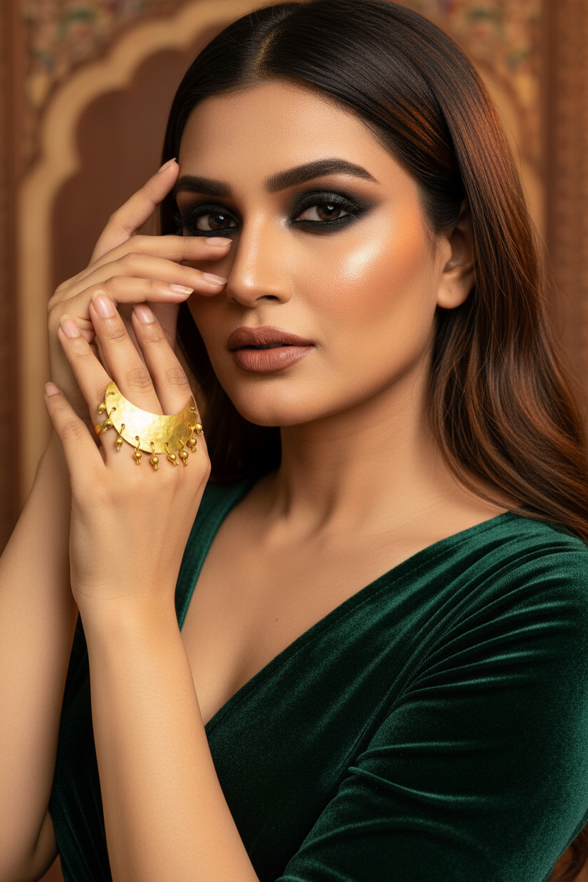 Prathama Chandni Moon Brass Statement Ring