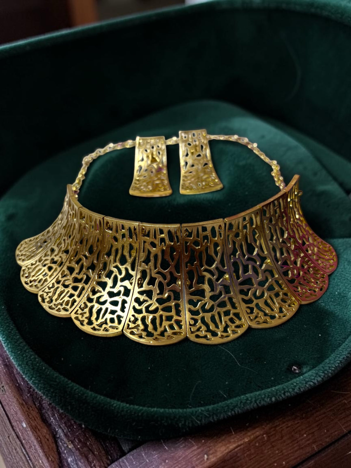 Mycelia Premium Sculptural Brass Necklace Jewelry Set (Necklace, Earrings)