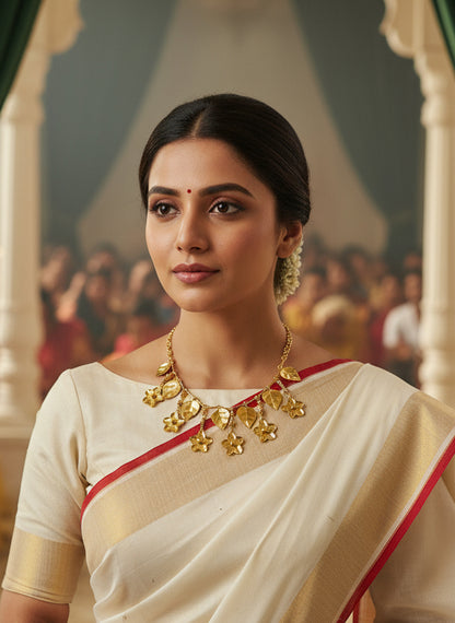 Phool Patti Brass Statement Necklace Set (Necklace + Earrings)