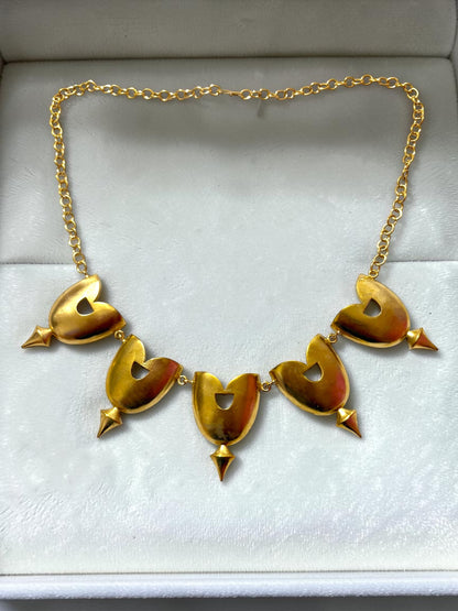 Elara Premium Sculptural Brass Necklace Jewelry Set (Necklace, Earrings, Ring)