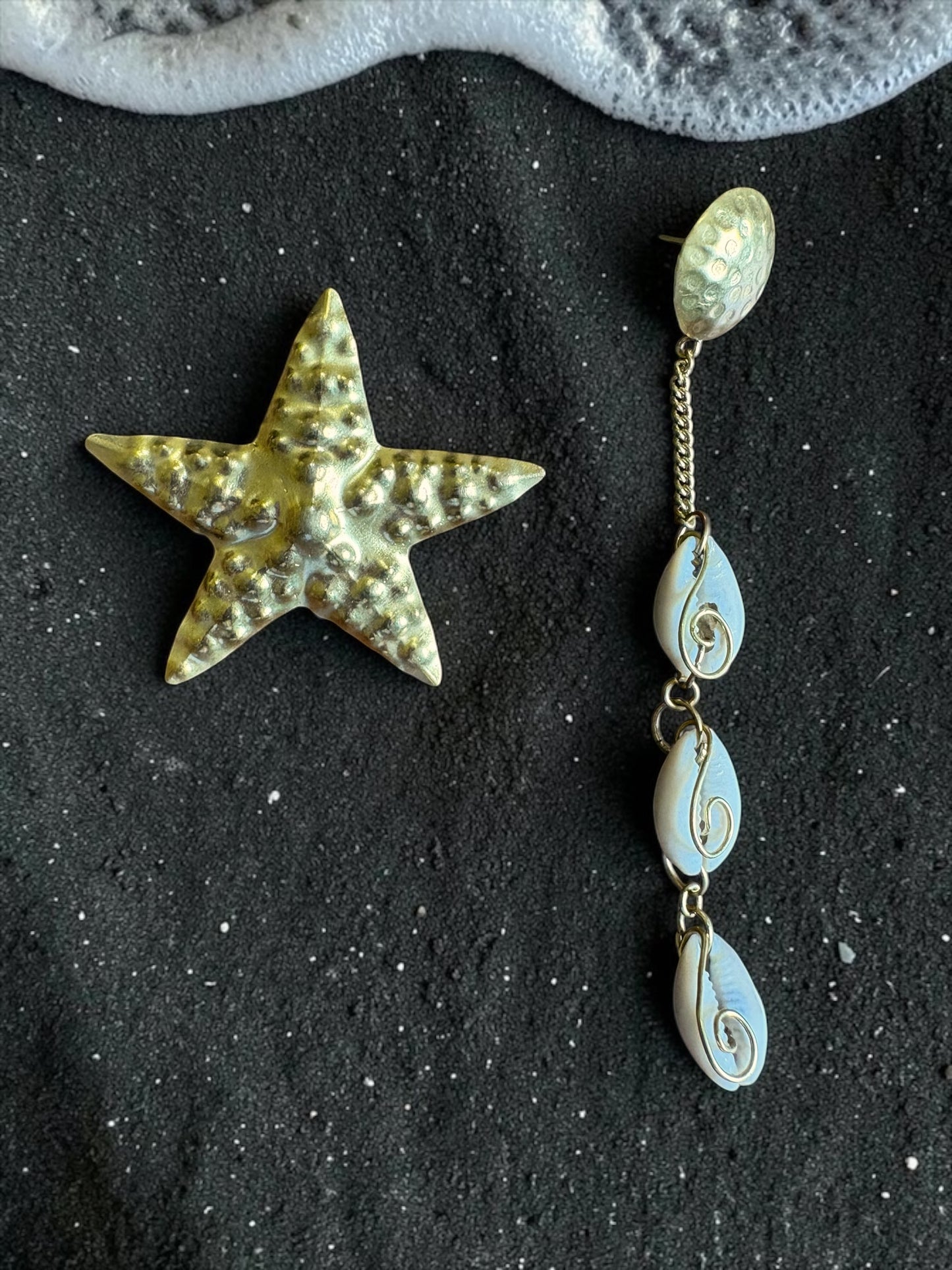 Starfish Corrie Asymmetric Brass Dangler Earrings