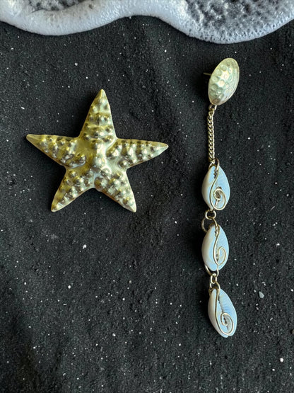 Starfish Corrie Asymmetric Brass Dangler Earrings