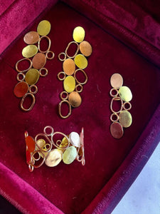 Abstract Circles Brass Dangler Earrings Jewelry Set (Earrings, Bracelet, Ring)