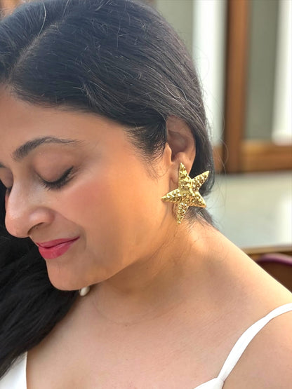 Starfish Corrie Asymmetric Brass Dangler Earrings