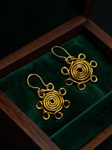 Spiral Flower Brass Dangler Earrings