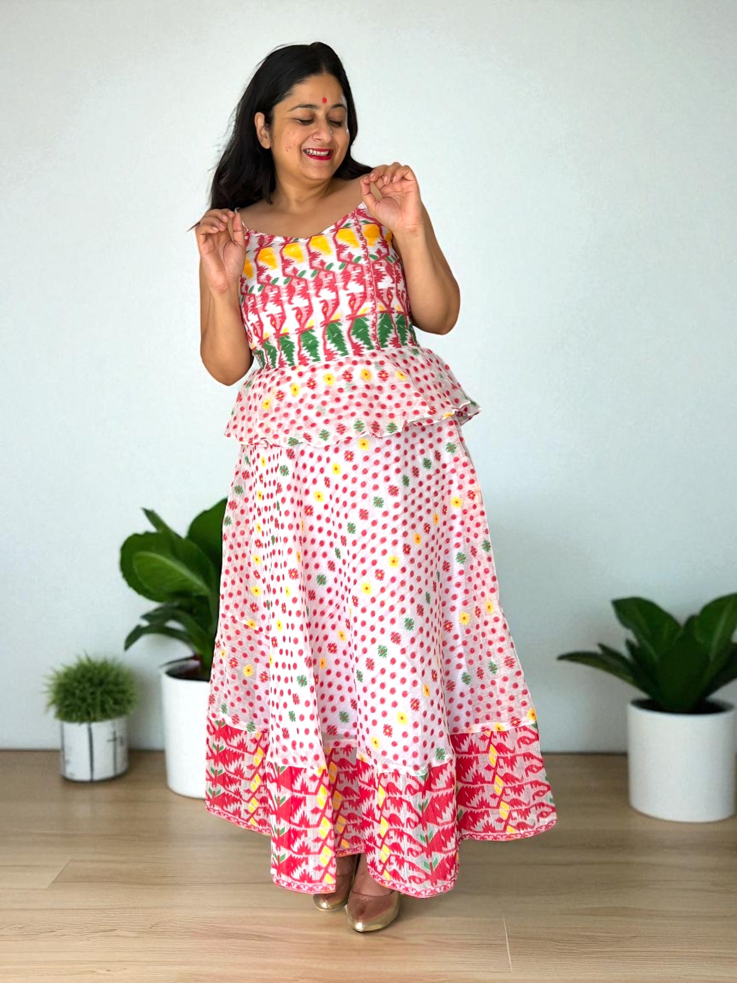 Jocelyn Jamdani Peplum Top & Skirt Coord Set