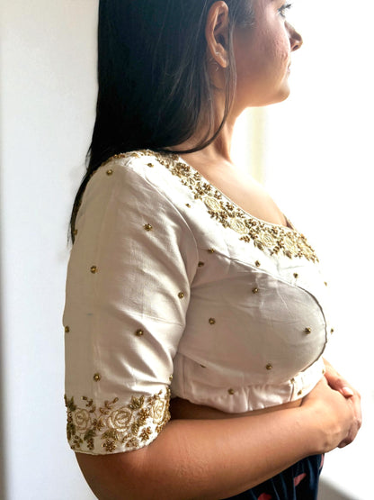 Ivory White Zardosi Embroidered Partywear Blouse