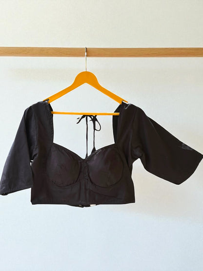 Raatri 3/4 Sleeves Cotton Blouse - Black