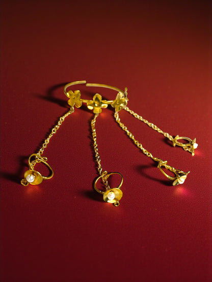 Ghungru Flower Brass Multi-Ring Hand Harness Bracelet