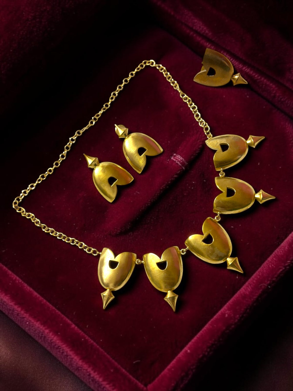 Elara Premium Sculptural Brass Necklace Jewelry Set (Necklace, Earrings, Ring)