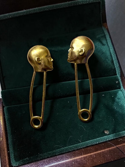 Safety Person Premium Sculptural Brass Dangler Earrings