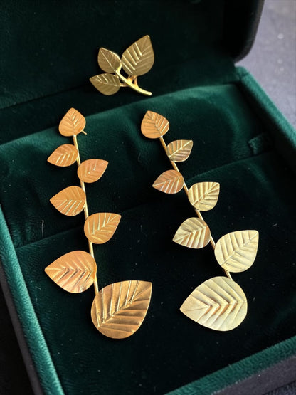 Leafy Affair Brass Dangler Earrings Jewelry Set (Earrings, Bracelet, Ring)