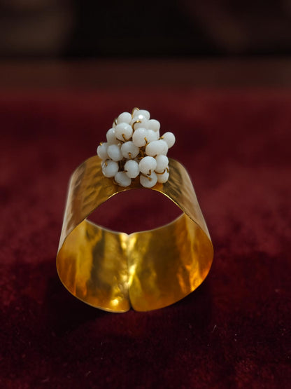 Flower Bouquet Cuff Crystal and Brass Bracelet - White