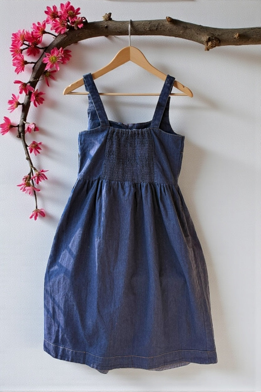 Fiore Hand-Embroidered Strappy Denim Dress - Blue