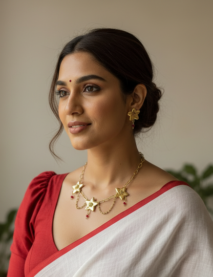 Bangaliana Brass Choker Necklace Jewelry Set (Necklace, Stud Earrings)