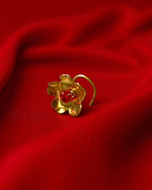Red Dot Flower Brass Nosepin (Piercing)