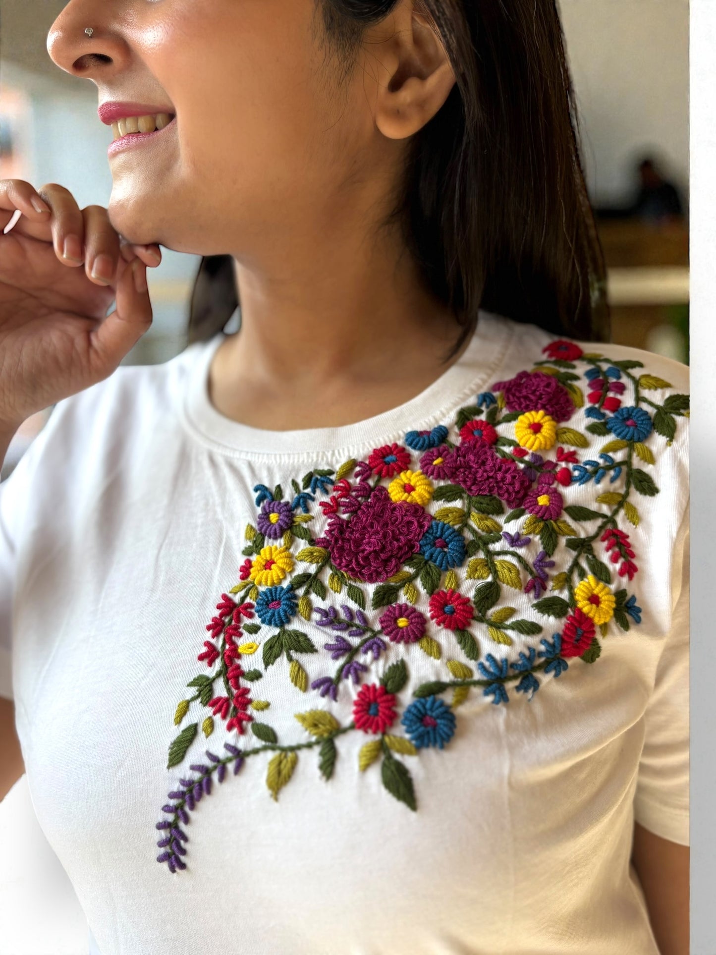 Hana Embroidered T-shirt - White Shoulder