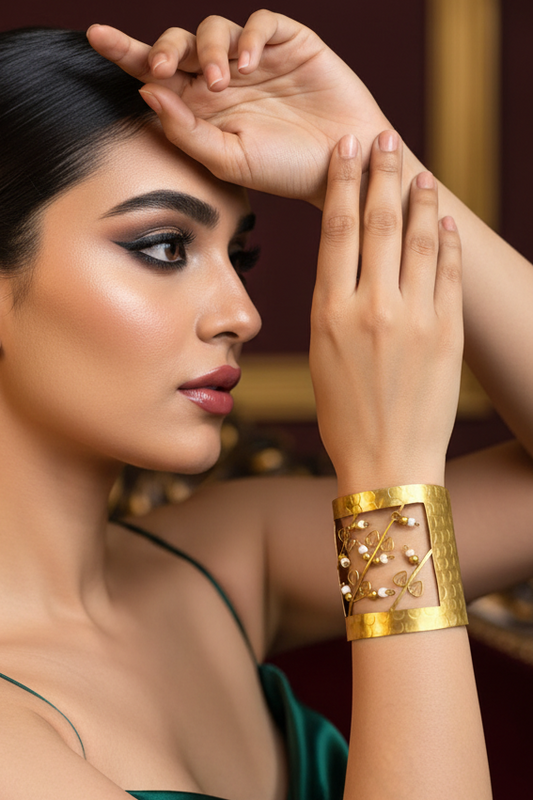 Flower Garden Brass Cuff Bracelet