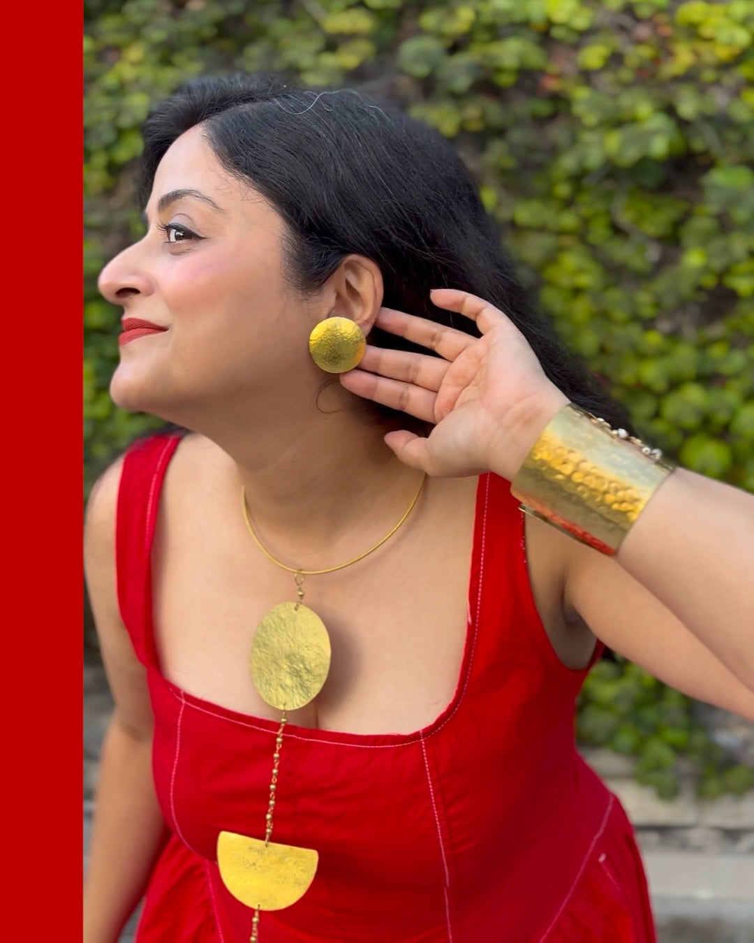 Phases of the Moon Brass Hasli Necklace Jewelry Set (Necklace, Earrings)