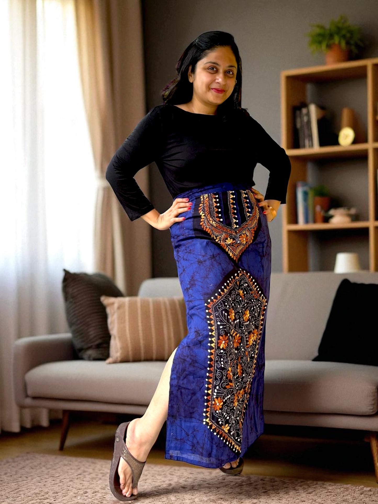 Kanthachitra Kanthastitch Cotton Long Skirt - Violet