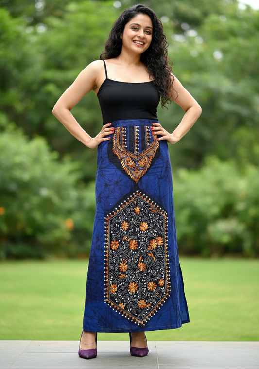 Kanthachitra Kanthastitch Cotton Long Skirt - Violet