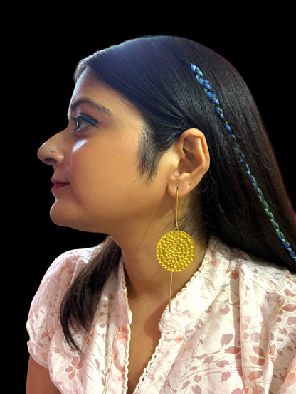 Asymmetric Moon Thread Brass Dangler Earrings