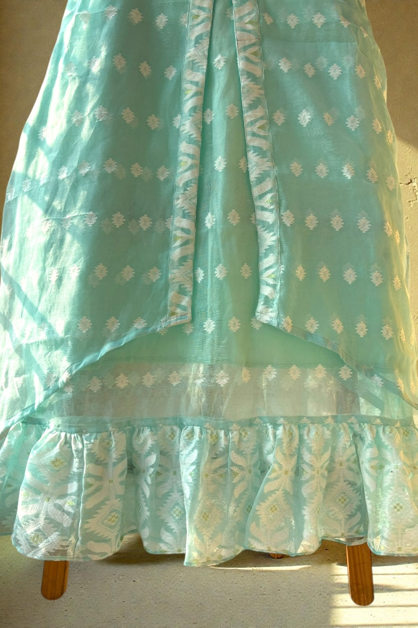 Jasmine Jamdani Cotton Layered Dress - Blue