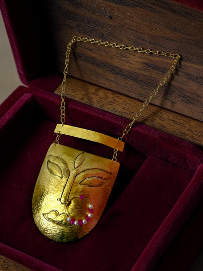 Devi Brass Statement Chain Necklace Jewelry Set (Necklace, Earrings)