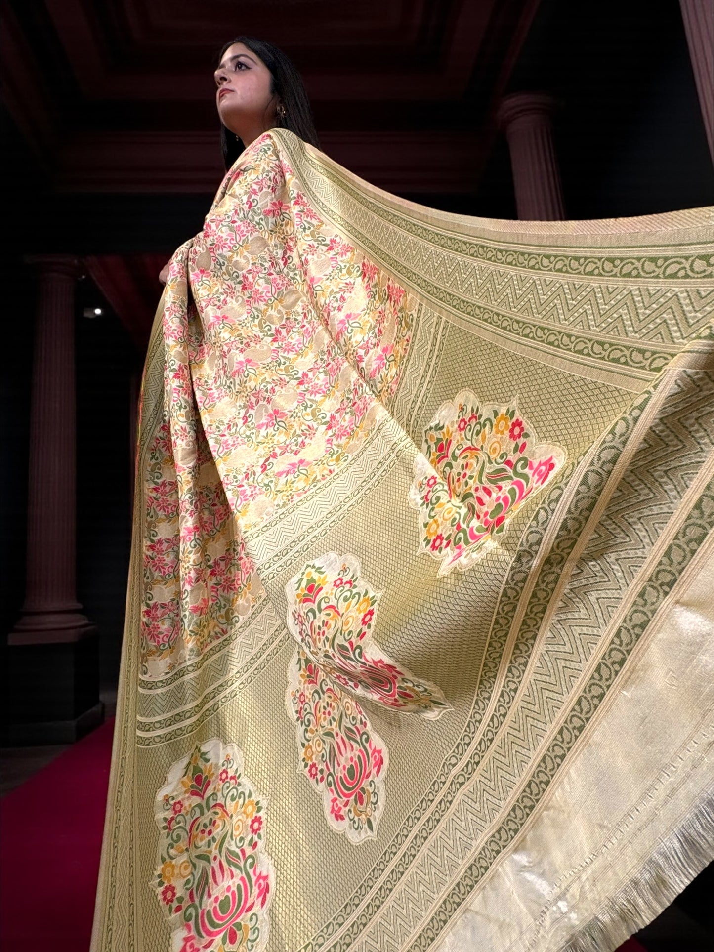 Manjari Pashmina Benarasi Saree - Cream