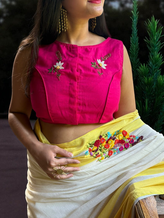 Rangmilanti Hand-Embroidered Cotton Blouse - Magenta