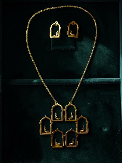 Deepavali Premium Sculptural Brass Necklace Jewelry Set (Necklace, Earrings)