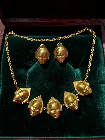 Chehra Premium Sculptural Brass Necklace Jewelry Set (Necklace, Earrings)
