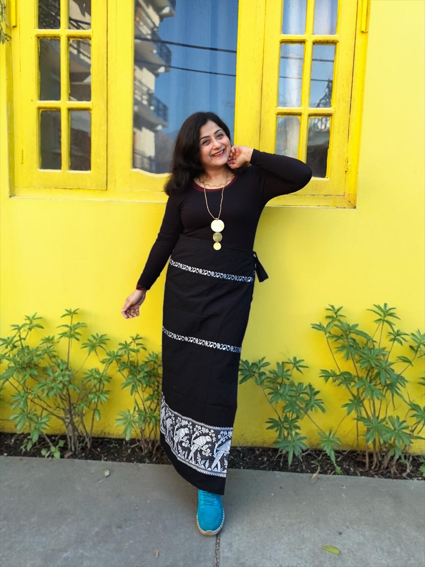 Naobi Parrot Cotton Wrap Skirt - Black