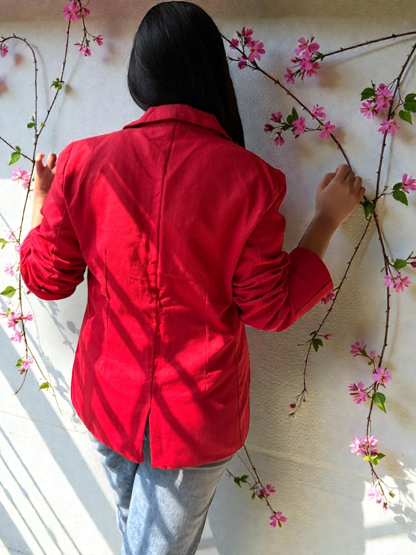 Thea Hand-Embroidered Cotton Jacket - Red