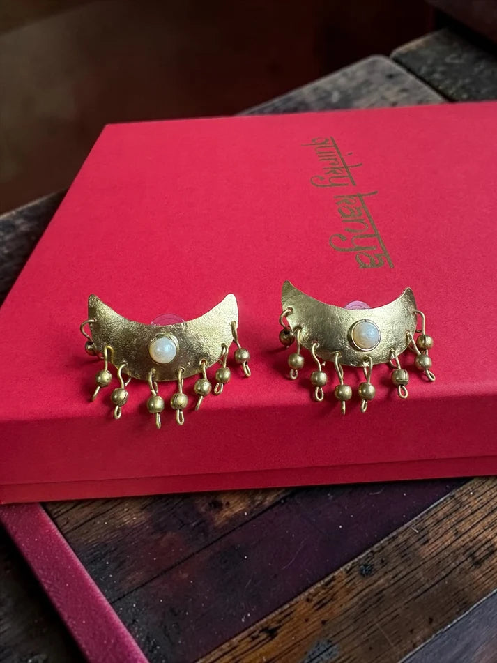 Chandni Brass Necklace Jewelry Set (2 Necklaces + 1 Earrings + 1 Ring)