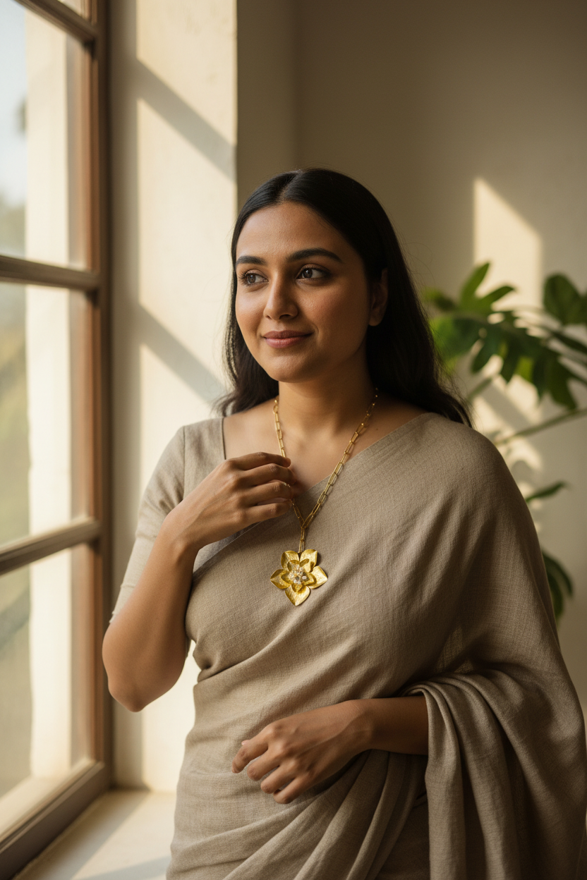 Spring Flower Brass Pendant Chain Necklace