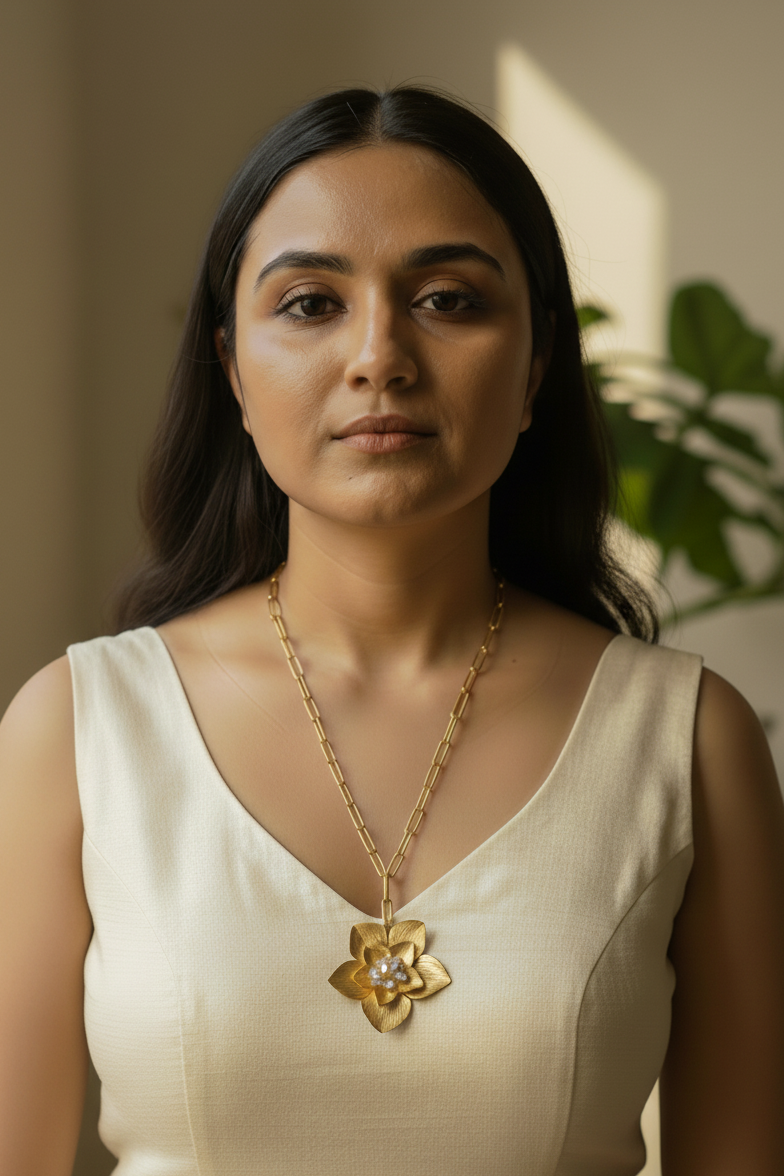 Spring Flower Brass Pendant Chain Necklace