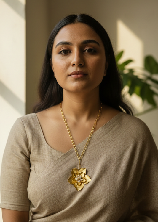 Spring Flower Brass Pendant Chain Necklace