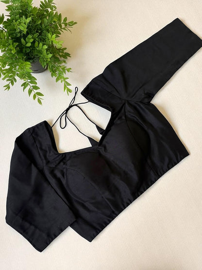 Black Beauty Glass Sleeves Cotton Blouse - Black