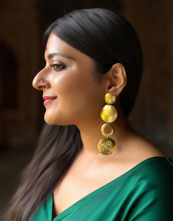 Spiral Bold Disc Brass Dangler Earrings