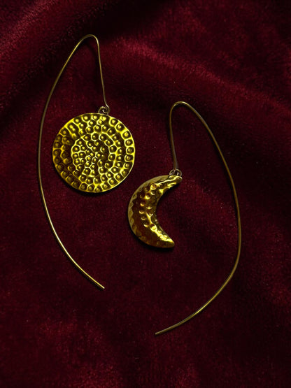 Asymmetric Moon Thread Brass Dangler Earrings