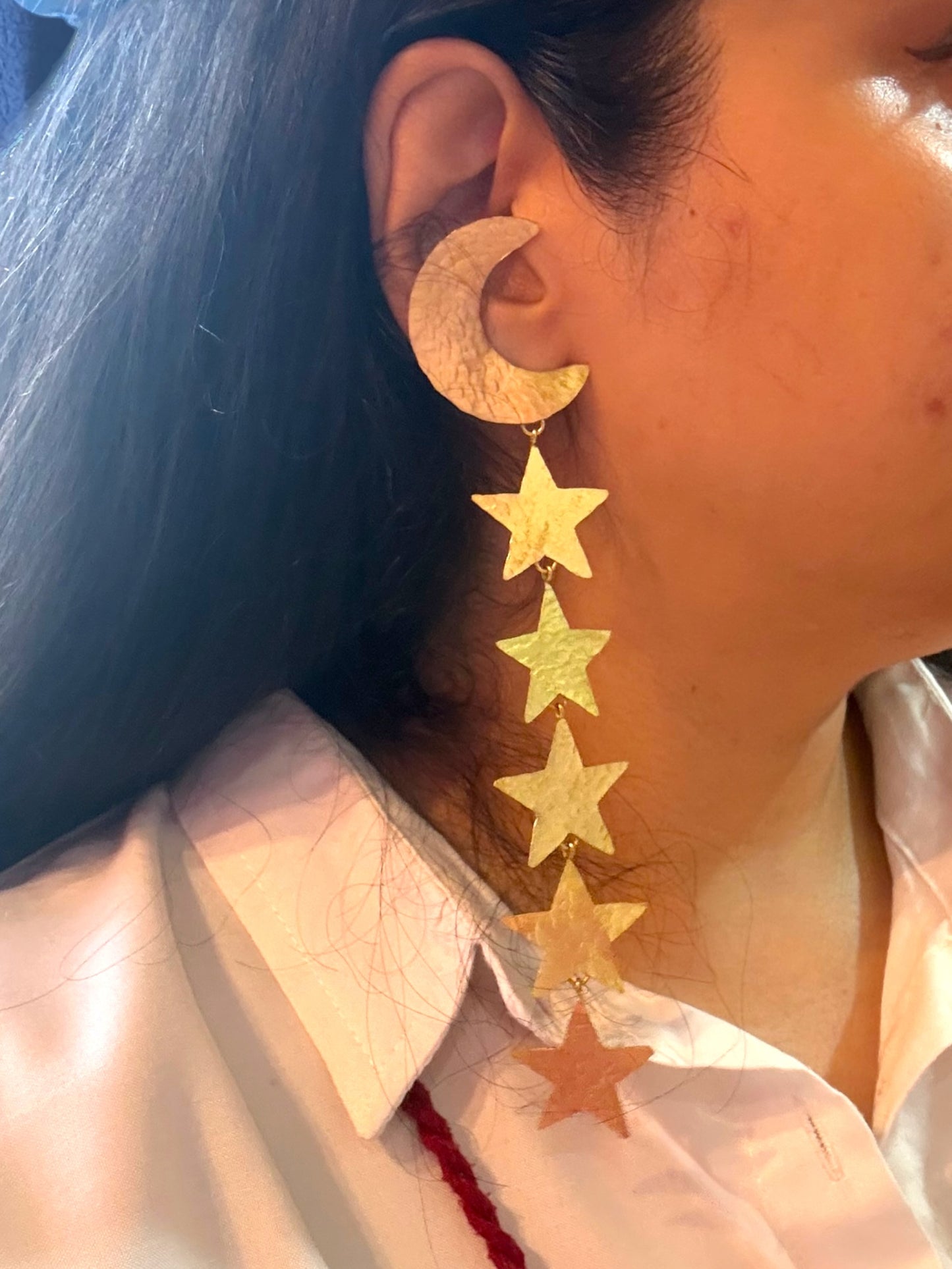 Starry Night Brass Statement Dangler Earrings