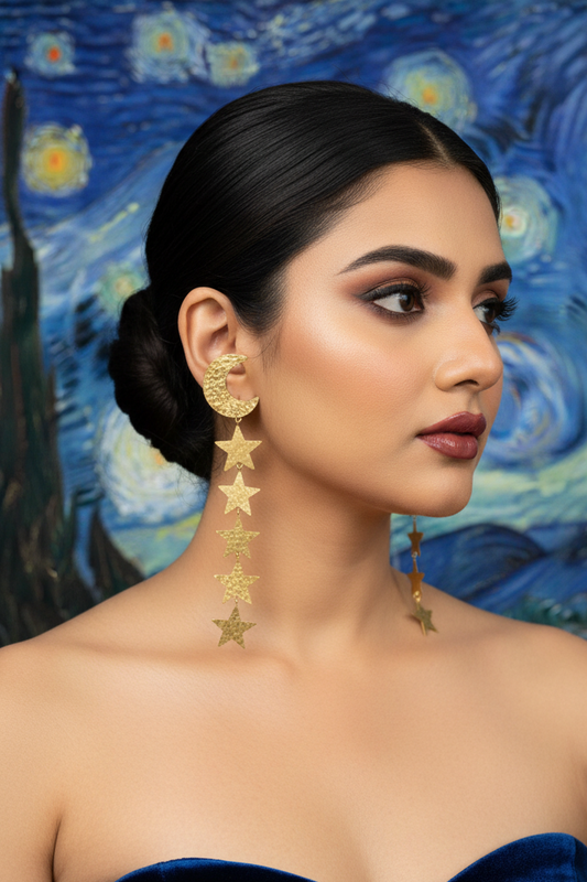 Starry Night Brass Statement Dangler Earrings